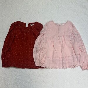 Bundle 3 cat & jack Girls Long Sleeve Shirts blouses rust Red Pink sz med 7/8
